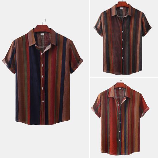 

Мужская рубашка, однобортный кардиган, повседневная полосатая печать, летние топы в стиле ретро, ​​повседневная одежда