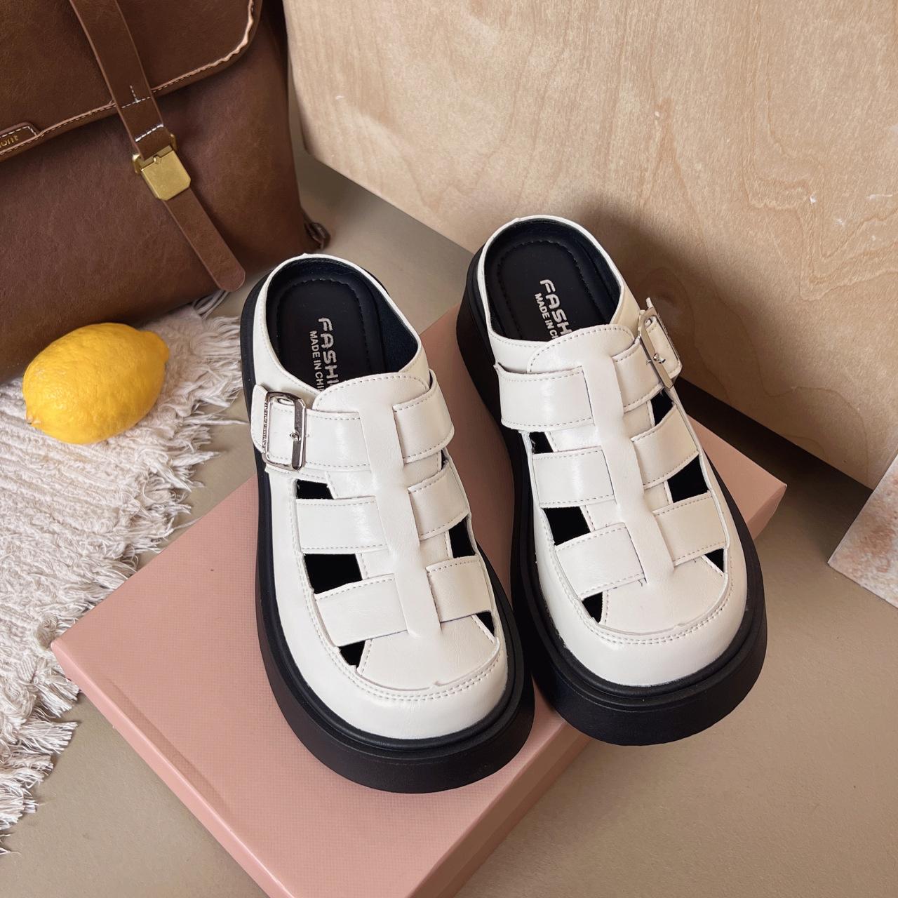 

Platform sandals women s summer outer wear new spring women s versatile woven hollow casual bag head shoes 41 бежевый