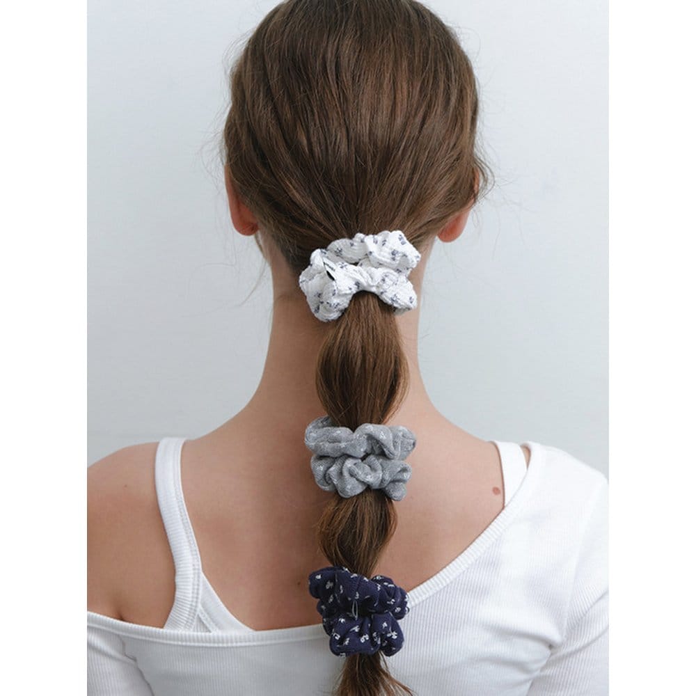 

[3 шт.] Мини-скранч с люверсами и цветком (Темно-синий + Белый + Серый)