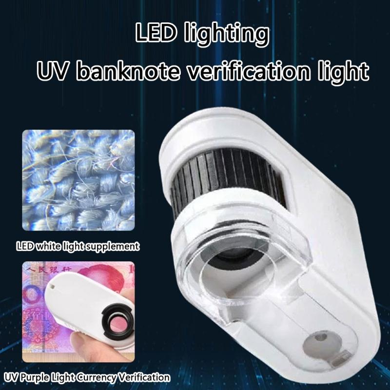 Portable 100X Magnification Mini Microscope for Smartphones with LED Illuminatiing and Clip On Design Jewels Magnifier