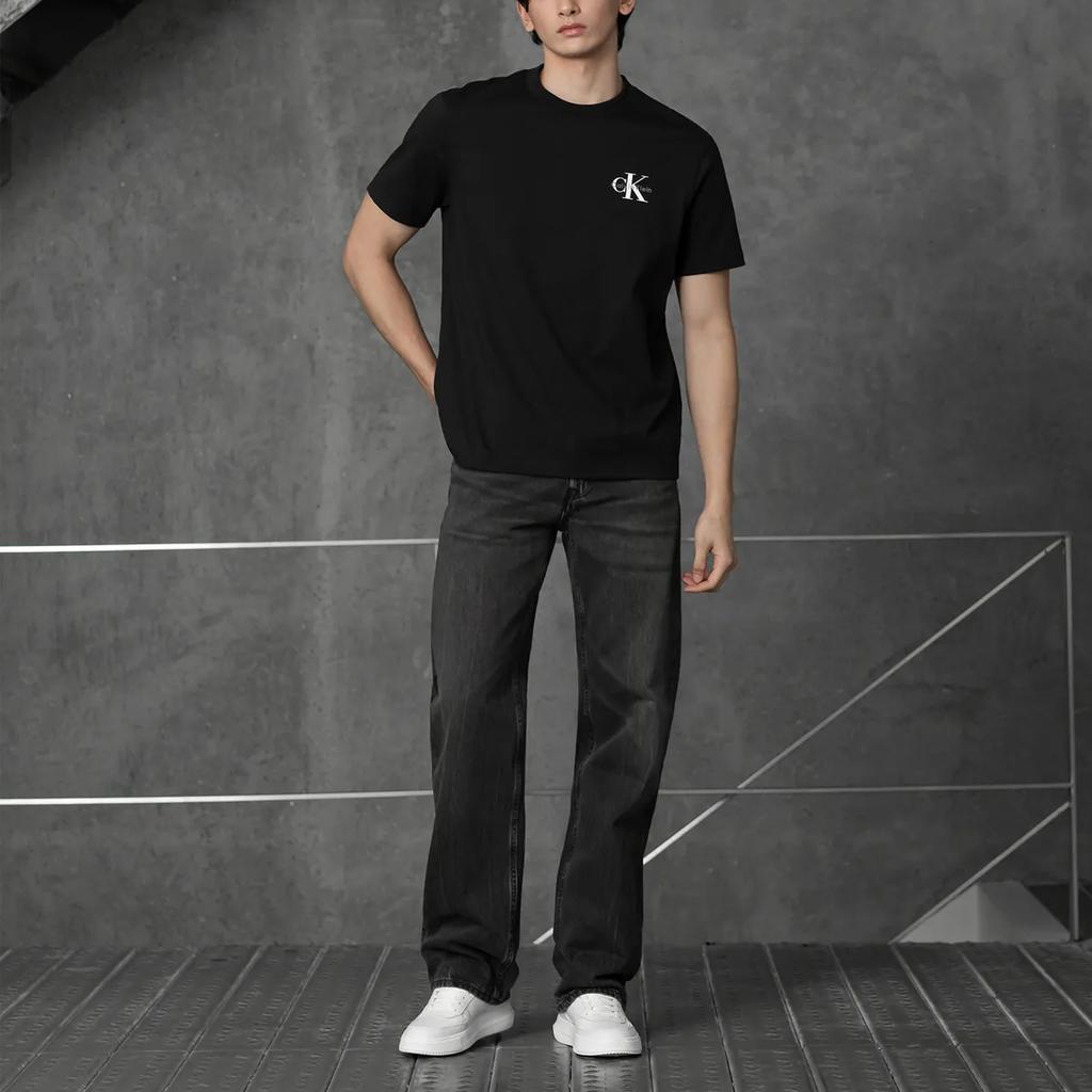 Calvin Klein Letter Logo Regular Fit Casual Crew Neck Short Sleeve T-Shirt Unisex Tops Black 4RAB213-UB1