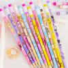 10Pcs Wooden Pencils With Eraser Cartoon Pencils With Colorful Eraser Office Supplies Student Stationery Birthday Gifts