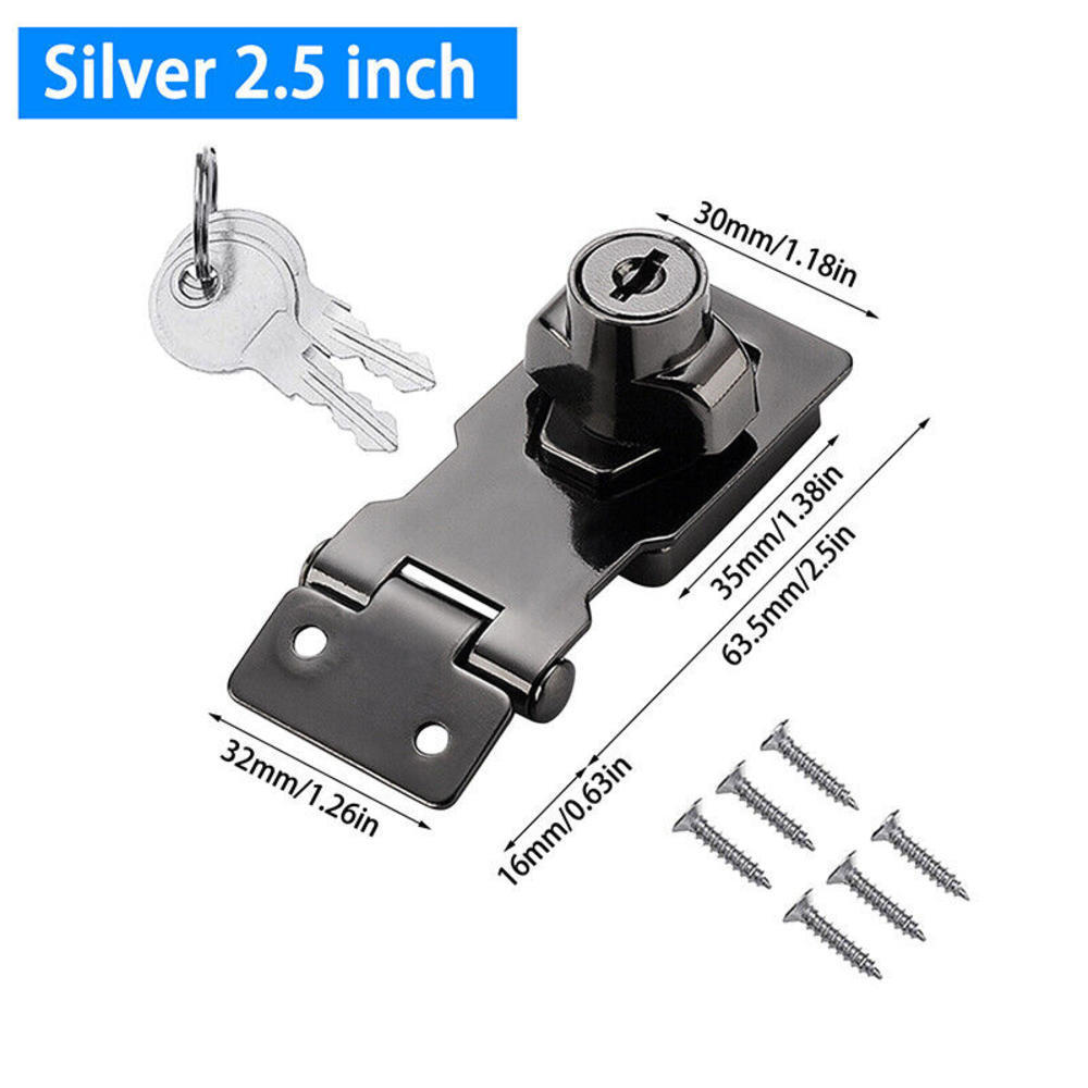 2.5/3/4inch Heavy Duty Locking Hasp with Keys Padlock Cupboard Drawer Wooden Box Lock Self Locking Security Staple Hardware