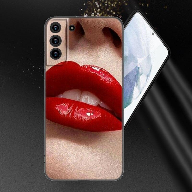 Beauty Red Lips Phone Case For Samsung Galaxy S20 S21 FE S22 Ultra S10 Lite S10E S9 S8 Plus S7 Edge Soft TPU Black Cover