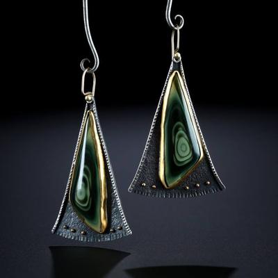 Vintage Triangle Green Stone Earrings Female Tribal Geometric Drop Dangle Earrings Pendientes Mujer