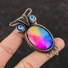 Rainbow Solar Quartz Druzy Pendant Copper Wire Wrapped Stone Pendant Owl Pendant Blue Color Evil Eye Pendant Copper Jewelry Handmade Pendant