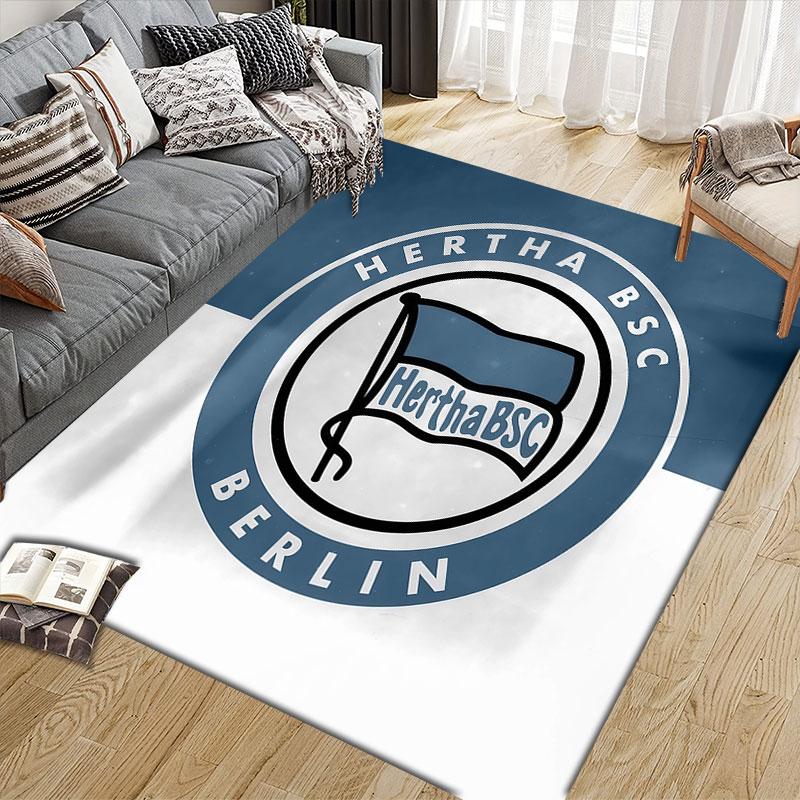 Hertha Logo Flannel Printed Carpet, Home Sofa Decoration for Living Room & Bedroom, Non‑Slip Play Flannel Floor Mat for Game Room
