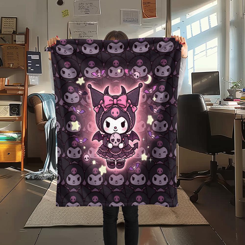 1PC Kuromi Print Flannel Blanket, High quality All Seasons, Home Decor, Warmth and Comfort, Perfect for Christmas Gifts