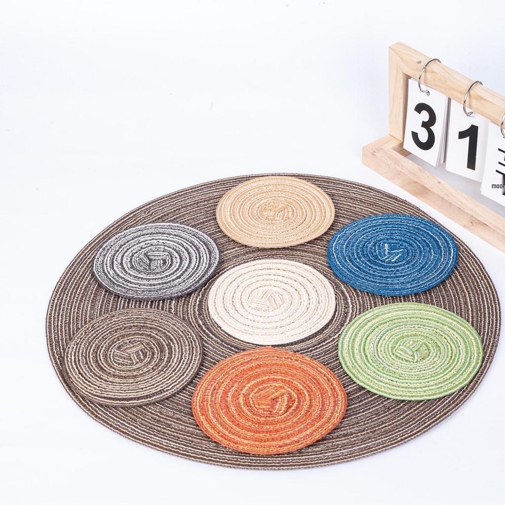Japanese-Style Cross-Stitch Round Coaster, 11cm - Decorative Anti-Scald Heat Pad