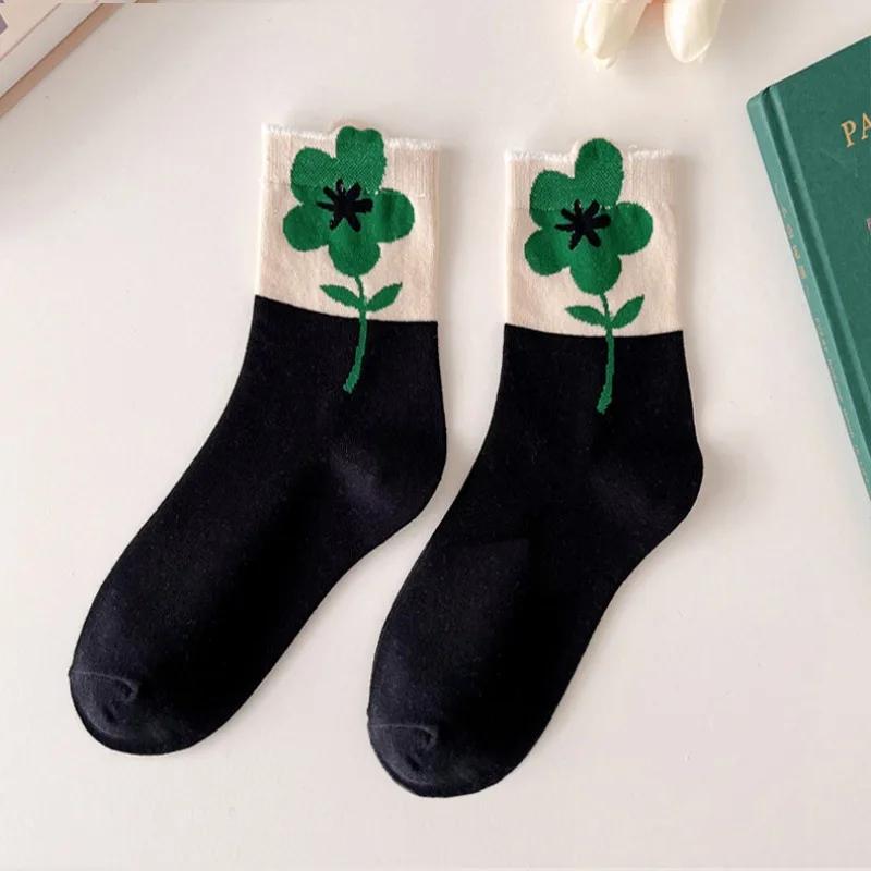 Women Socks Japanese Korean Style Cartoon Flower Rabbit Harajuku Cute Kawaii Mid Tube Breathable Casual Short Cotton Socks