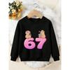 Unisex Kids Crewneck Sweatshirt, Cute Capybara Bubble Tea Pink 67 Number Print Pullover, Boys Girls Cartoon Sweatshirt For Kids Over 4 Years Old