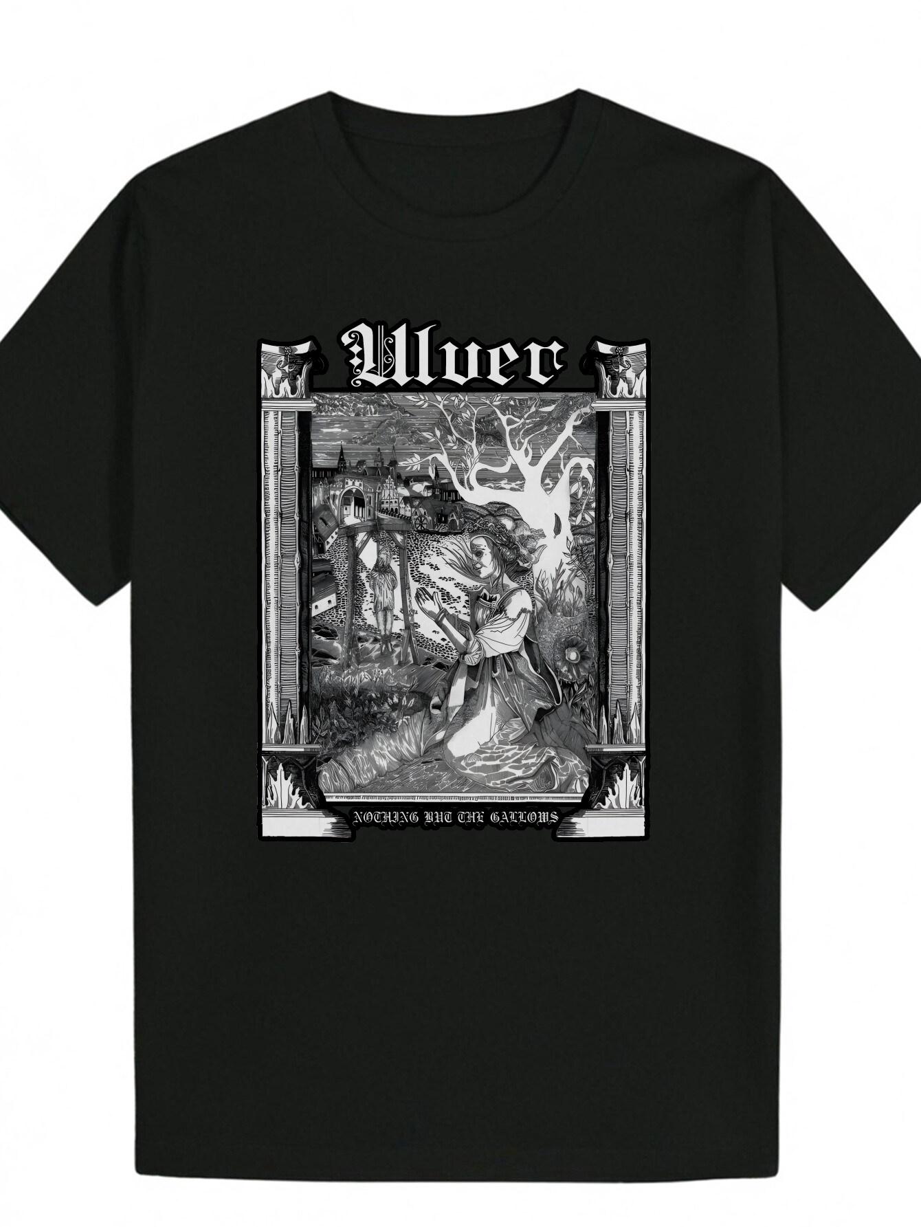 Crew Neck Polyester T-shirt with Artistic Portrait Design - Black S