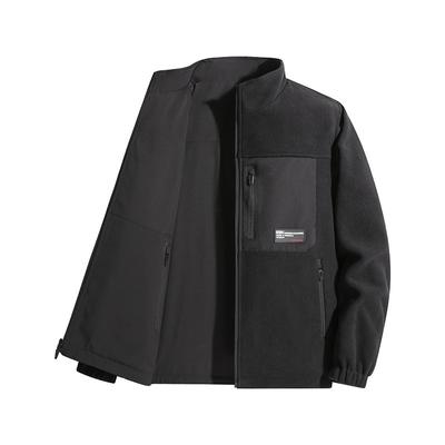 Double Sided Fleece Jacket, Men's Warm Stand Up Collar Cardigan with Fleece Jacket, Loose Casual Fleece Jacket