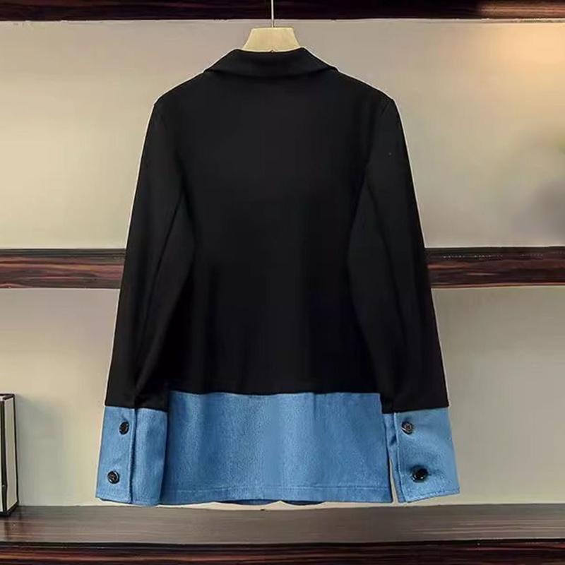 Cowboy Splicing Blazer Women Casual Loose Patchwork Denim Large Size Coat Polo Collar Long Sleeved Jacket New Fashion  Autumn