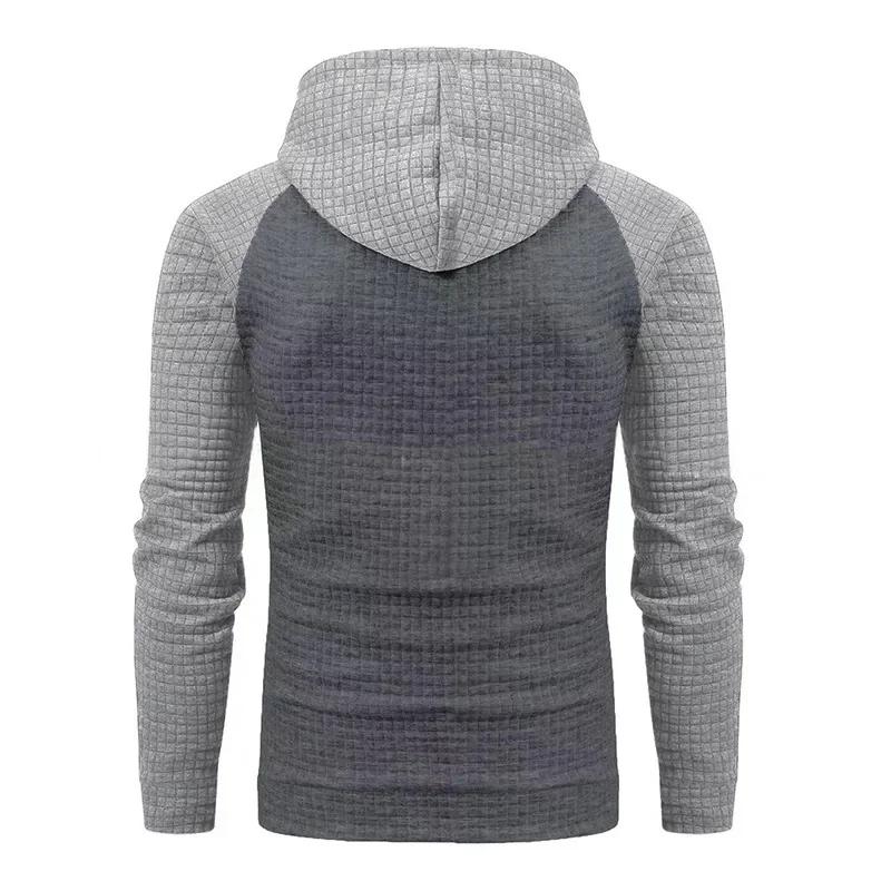 Men's Casual Patchwork Color Small Square Grid Hoodie Slim Fit Top Winter Round Neck Sweatshirts