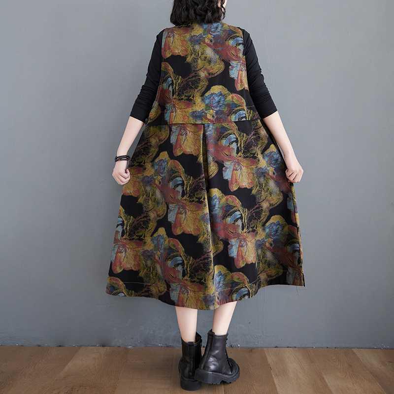 Plus Size Women Dress Vintage Elegant Lady Vestido Sleeveless Floral Print Denim Spring Jeans Dress 2021 Female Clothing