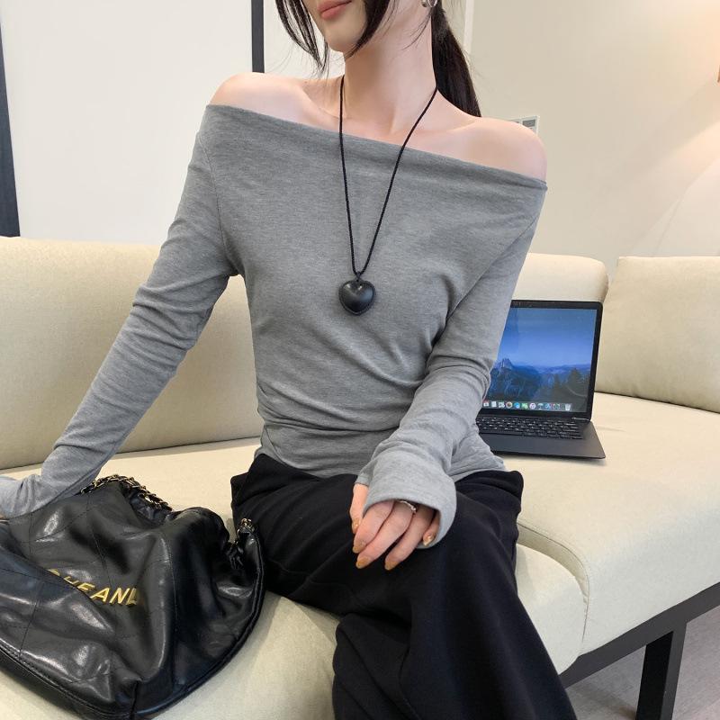 

In Stock: Winter 2026 Gray One-Shoulder Base Layer T-Shirt - Unique and Stunning Off-the-Shoulder Top for Women Extra Large сірий колір