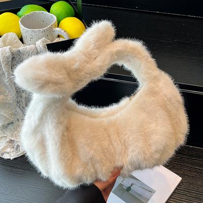 Solid Color Pleated Handheld Cloud Bag Fashion New Plush Bag Women's High-value Small Bag Street Trend