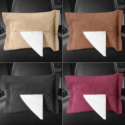Car Napkin Organizer Blue Suede Auto Tissue Holder Car Seat Back Sun Visor Armest Box Vehicle Stowing Interior Decoration