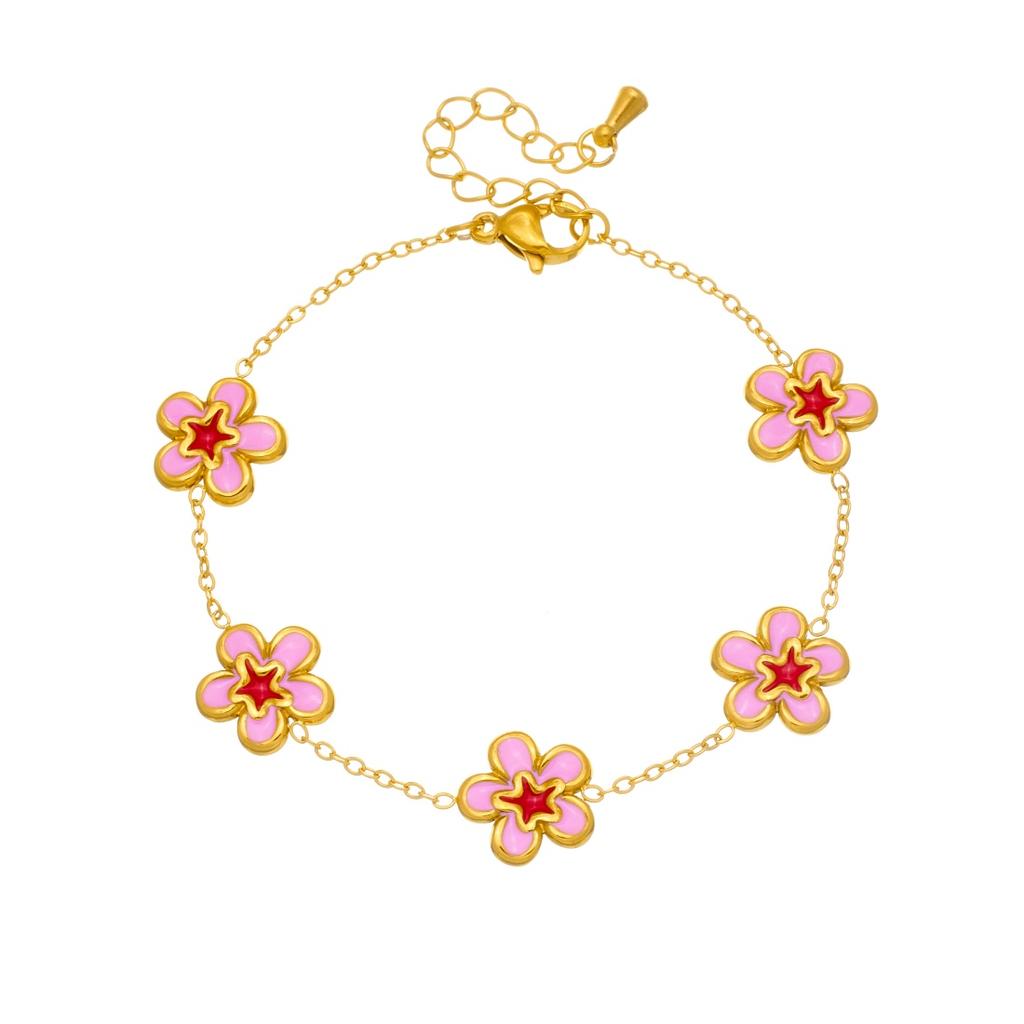 316L Stainless Steel Pink Oil Drop Peach Blossom Flower Bangle Bracelet For Women Lady Fashion New Luxury Jewelry Gift Party