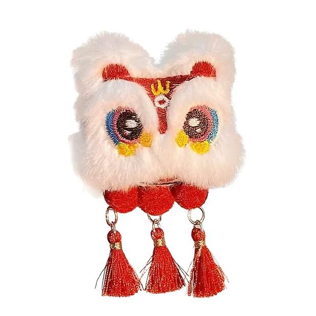 Red Lion Dance Tassel Hair Clip - Chinese New Year Hanfu Accessory for Women