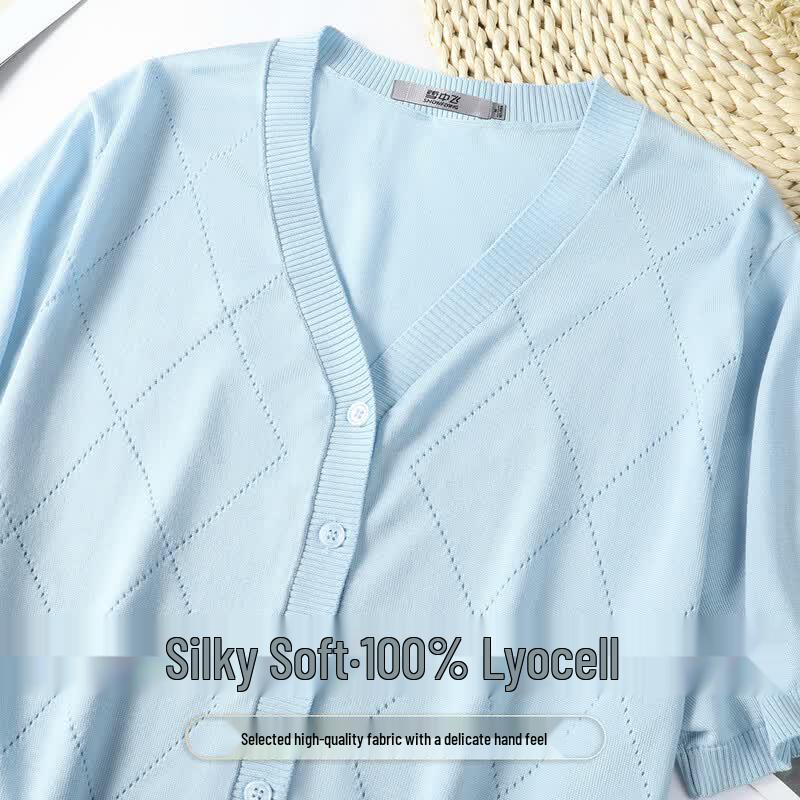 SNOWFLYING Women s Lyocell V-Neck Short Sleeve Knit Top L