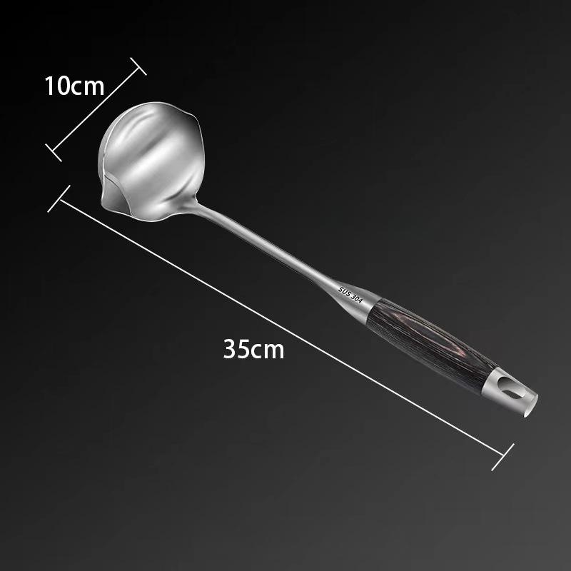 

Кухонный бытовой жироуловитель из нержавеющей стали 304, суповая ложка с длинной ручкой, теплоизолирующая деревянная ручка, половник для супа Colorful wooden ears