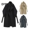 Women Windbreaker Turn-down Collar Loose Pure Color Coat Long Sleeves Belt Decor Overcoat Mid Length with Pockets Windproof Lady Jacket