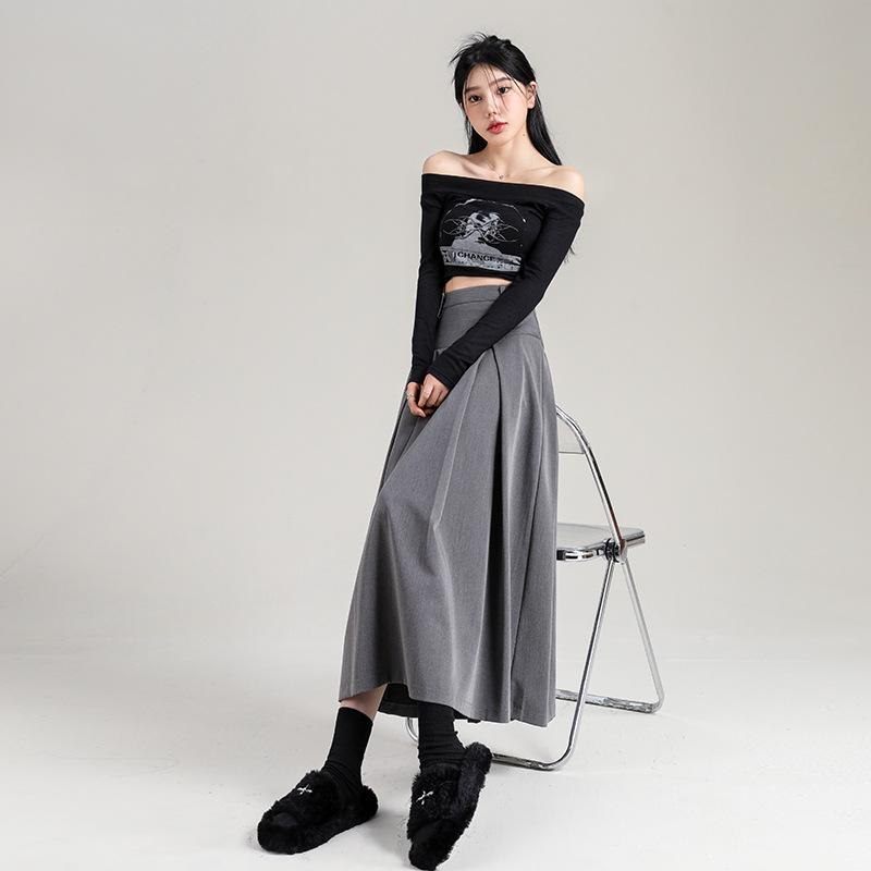 New Skirt with Early Autumn Skirt with Pleated Skirt with Umbrella Skirt with High Waist Slim Midi Skirt