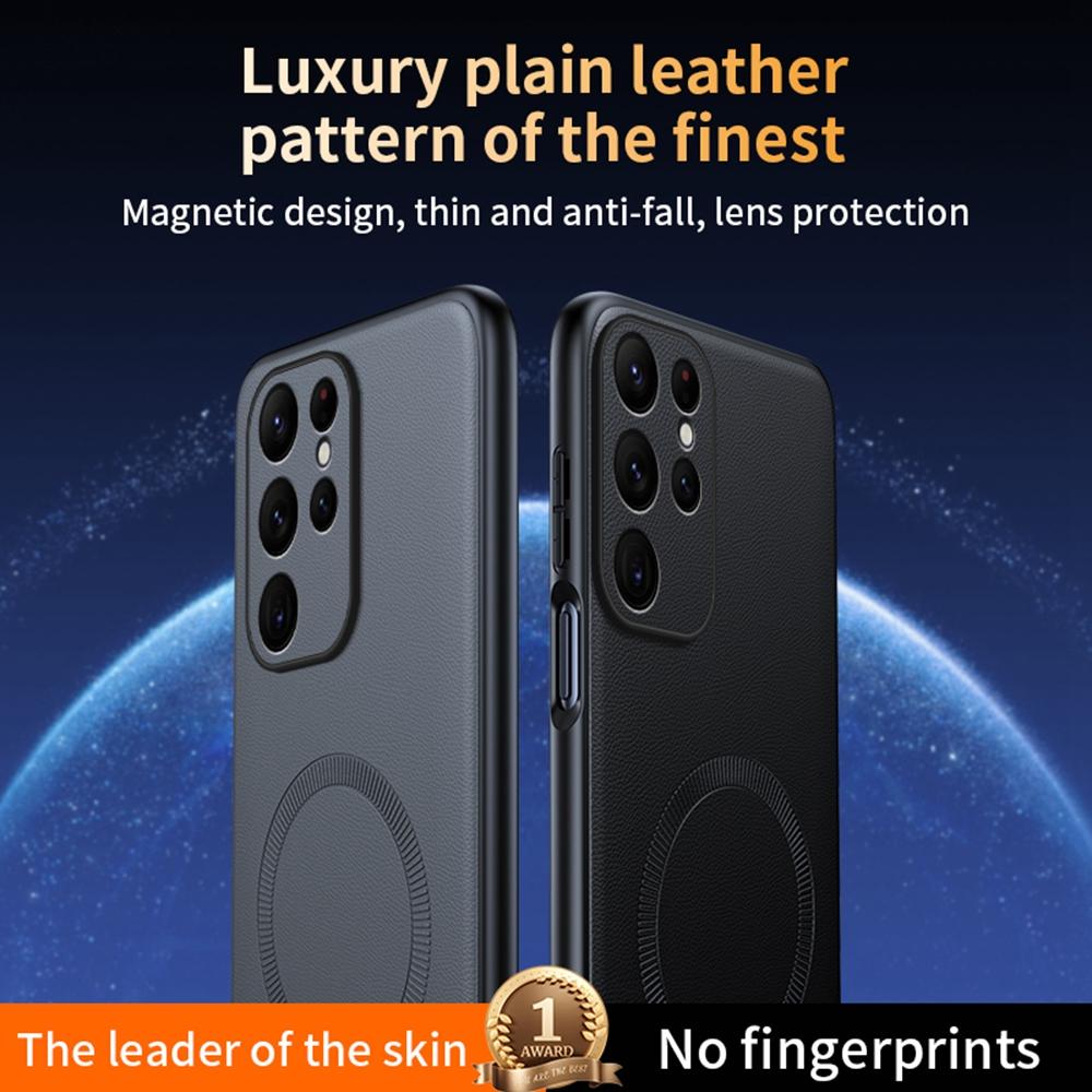 For Samsung Galaxy S25 Ultra Case Compatible with MagSafe Leather Coated TPU+PC Phone Cover