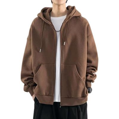 Men's Spring Autumn Solid Colour Plus Size Zip Section Jacket Casual Versatile Loose Zip Section Hooded Comfortable Outerwear