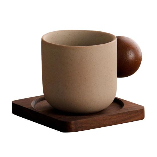 

Вінтажний керамічний набір кухлів з дерев яною ручкою та блюдцем, місткістю 150 мл, теплоутримувальна кавова чашка для дому, офісу, елегантний подарунок для любителів кави 150ML