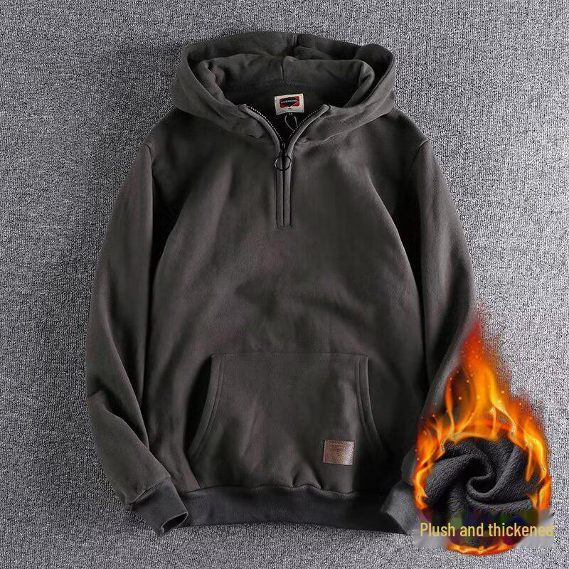 Herren Koreanischer Stil Kapuzensweatshirt - Halboffener Kragen, Trendiges Japanisches Jugend-Oberteil für Frühling & Herbst