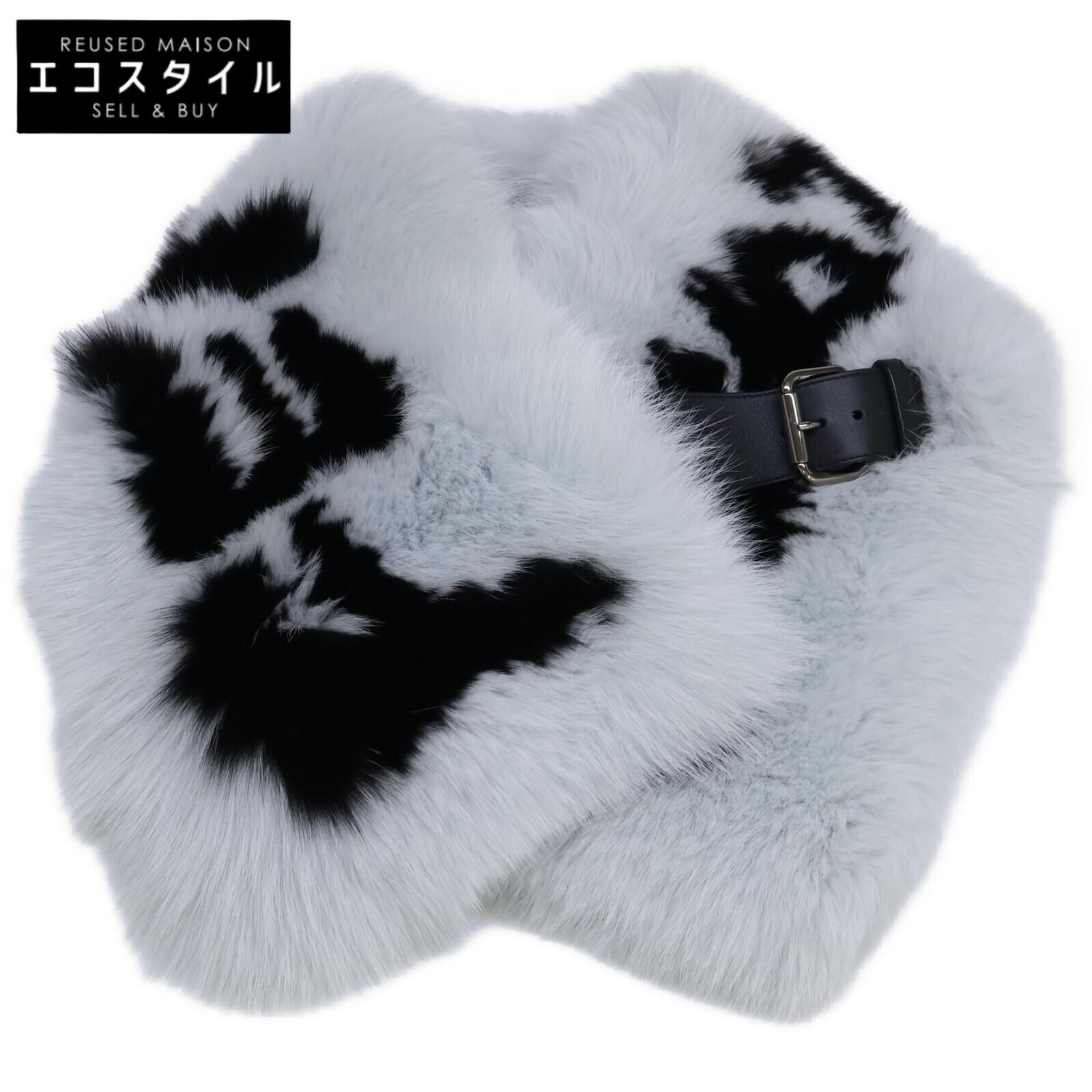 

FENDI [Excellent Condition/Domestically Authorized] FNL121 1UY F07SQ Fox Fur/Silk Leather Belt Tippet Scarf HERON+BLACKUsed