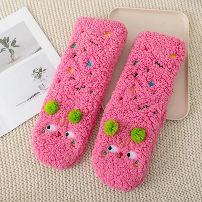 Women's Winter Socks Funny Thickened Warm Medium Tube Sock Warm Kawaii Cartoon Home Floor Coral Velvet Girls Fluffy Stockings