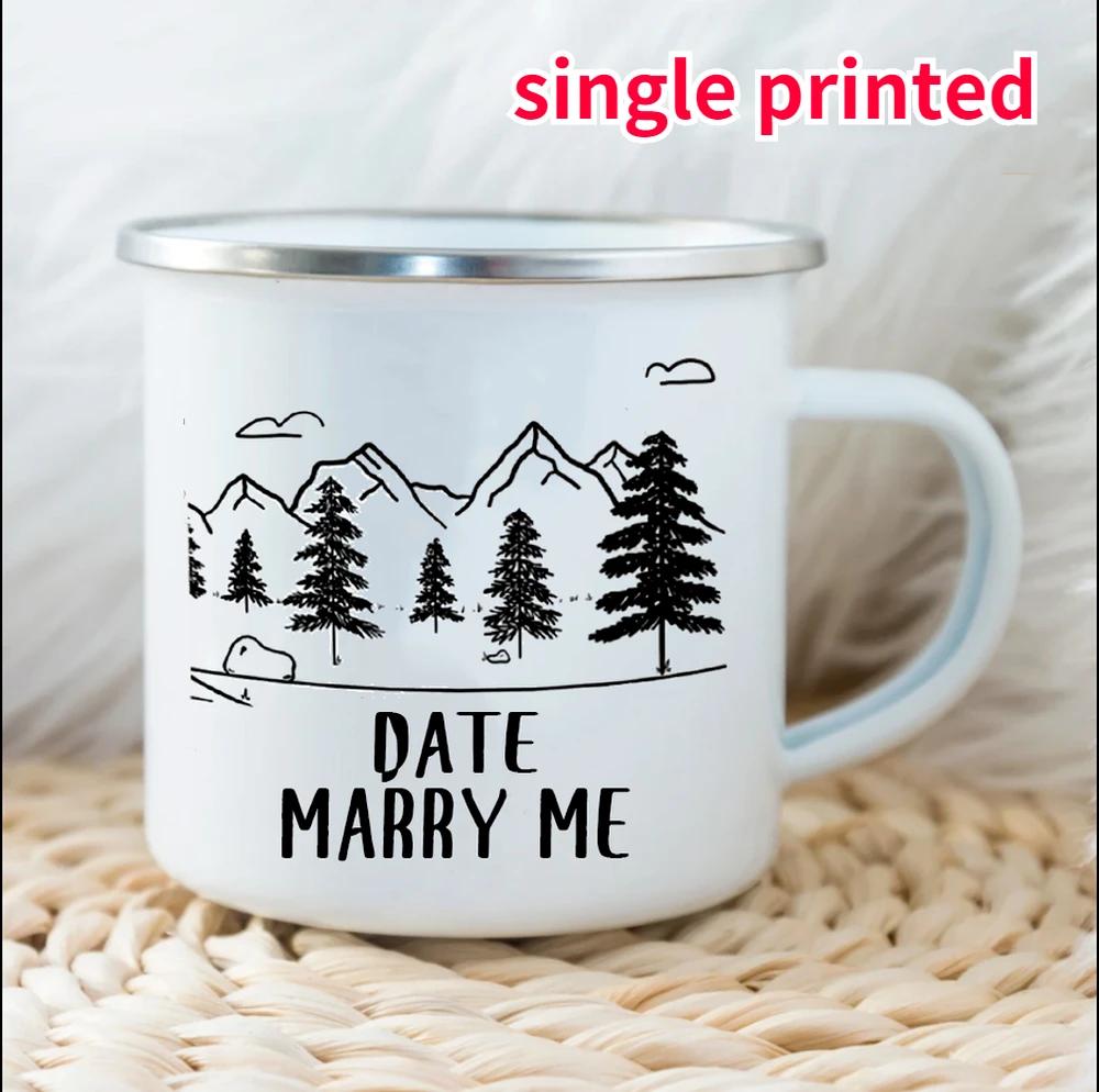 Personlig present Par Emaljmugg Anpassad Namnmugg Mjölk Kaffe Lägereldsmugg Skogsbröllopspresenter Mugg Camping Bergsmuggar