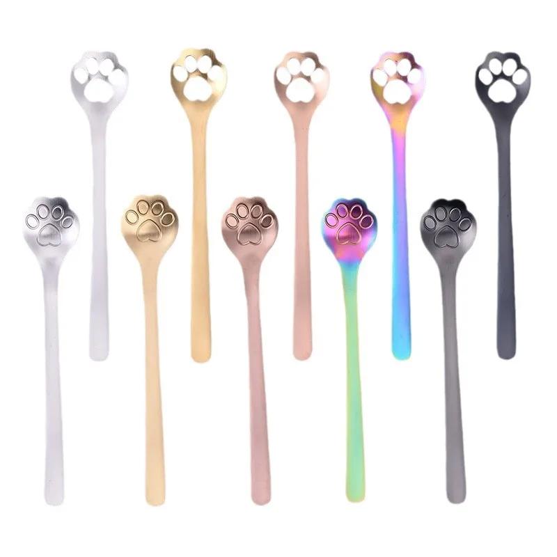 1PC Creative Cute Cat Claw 304 Stainless Steel Spoon Hollow for Ice Cream Coffee Tea Dessert Spoon Kitchen Tableware Accessories