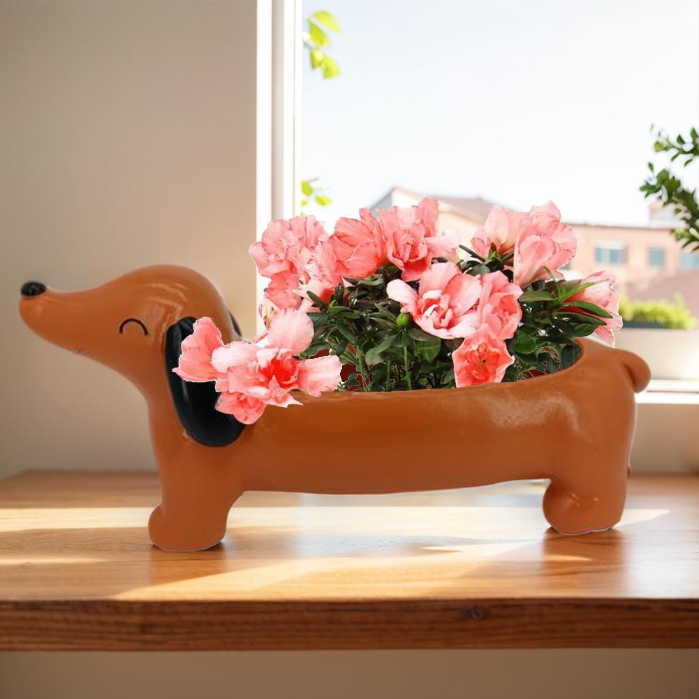 Dackel Blumentopf Hunde Pflanztopf Niedlicher Blumenübertopf Ästhetischer Sukkulenten-Blumentopf für Innen-/Außendekoration