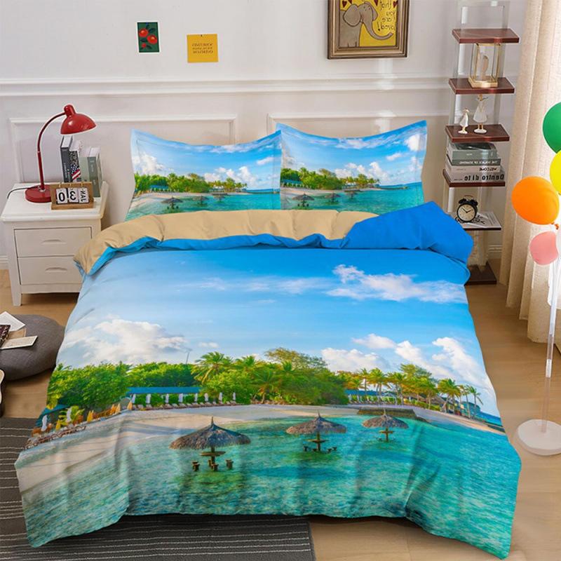 Three-Piece Beautiful Landscape 3D Bedding Grassland Printing Quilt Cover Home Textile