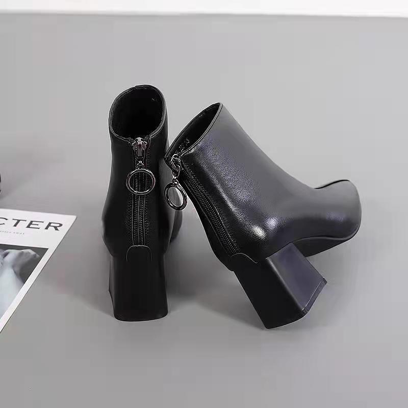 Women's Ankle Boots: Fleece-Lined Genuine Leather, Chunky Heel, High Heel Martin Style for Autumn/Winter 2025.