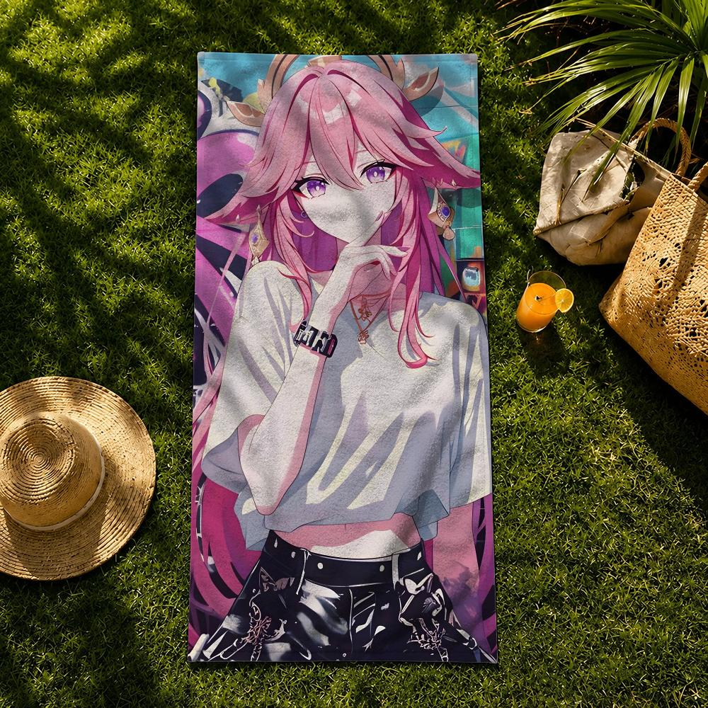 Game Character Yae Miko Towel Towel beach towel, quick drying absorbent bath towel for Swim,Gym,Camping,Outdoor hot