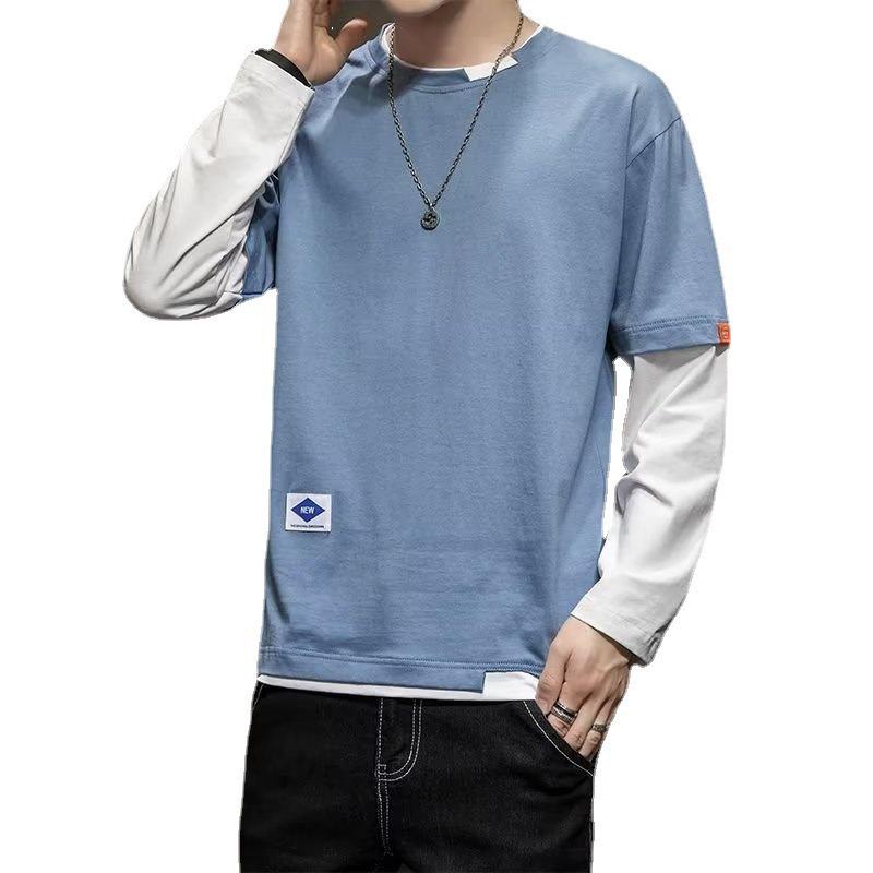 Men's 2022 Korean Style Long-Sleeve Fake Two-Piece Trendy Loose T-Shirt