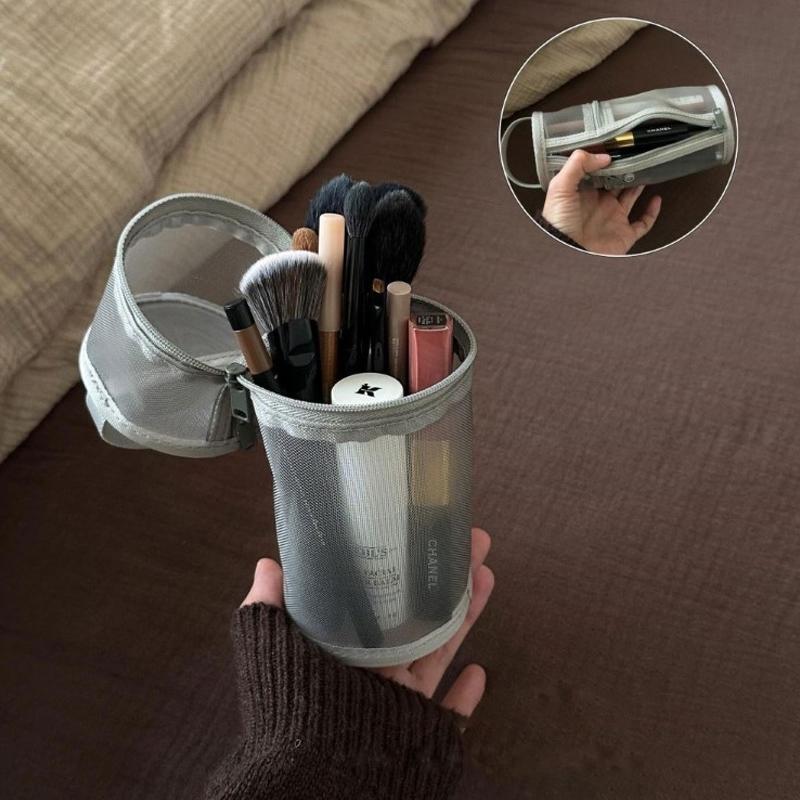 Mesh Dual-use Makeup Brush Storage Bag Portable Brush Case Simple Large Capacity Brush Bucket Holder Travel Stand-up Pouch