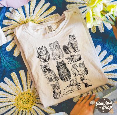 Cats Tattoo Style Graphic Tshirt, Vintage Cat Shirt, Comfort Colors® Kitten Shirt, Cat Lovers Gift, Cute Cat Shirts