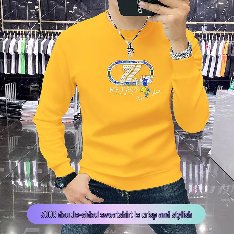 

Autumn/Winter European Trend Men s Slimming Long Sleeve Hoodie - Lightweight Luxury Double-Sided Cotton Top 4XL (175-190 Jin)