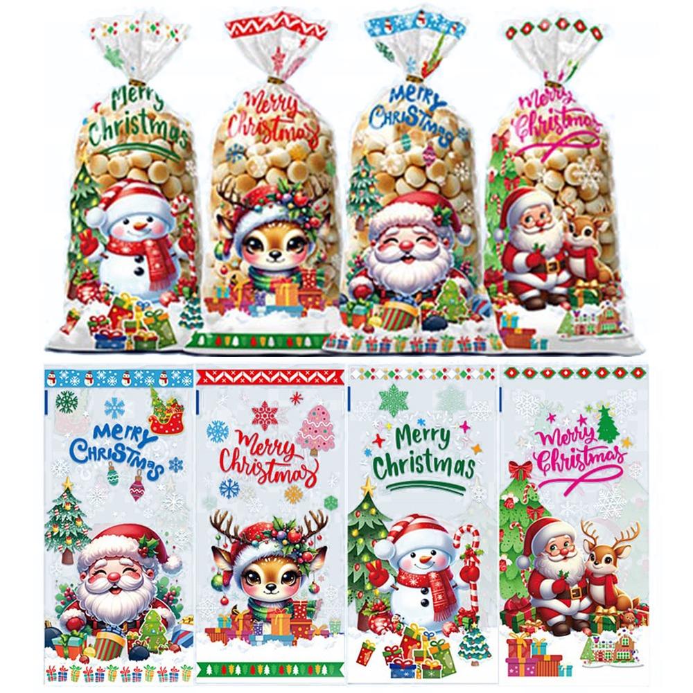 

50 шт. Рождественский подарочный пакет с изображением Санта-Клауса и оленя, смешанный узор, сумка для конфет Christmtas 2