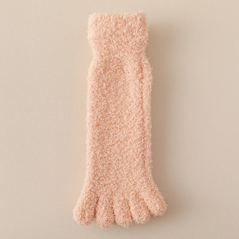 Women Thick Five Finger Socks Winter Warm Coral Fleece Fluffy Toe Socks Striped Soft Cozy Hosiery Laides Female Floor Slippers