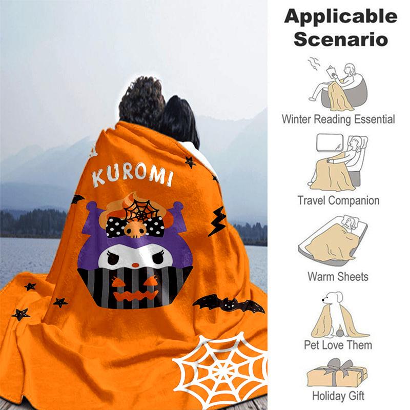 1pc Halloween Kuromi Cartoon Blanket, Seasonal Home Decor Gift for Fans, Soft Throw Blanket for Couch, Living Room, Travel, Camping, Car Blankets, Bea