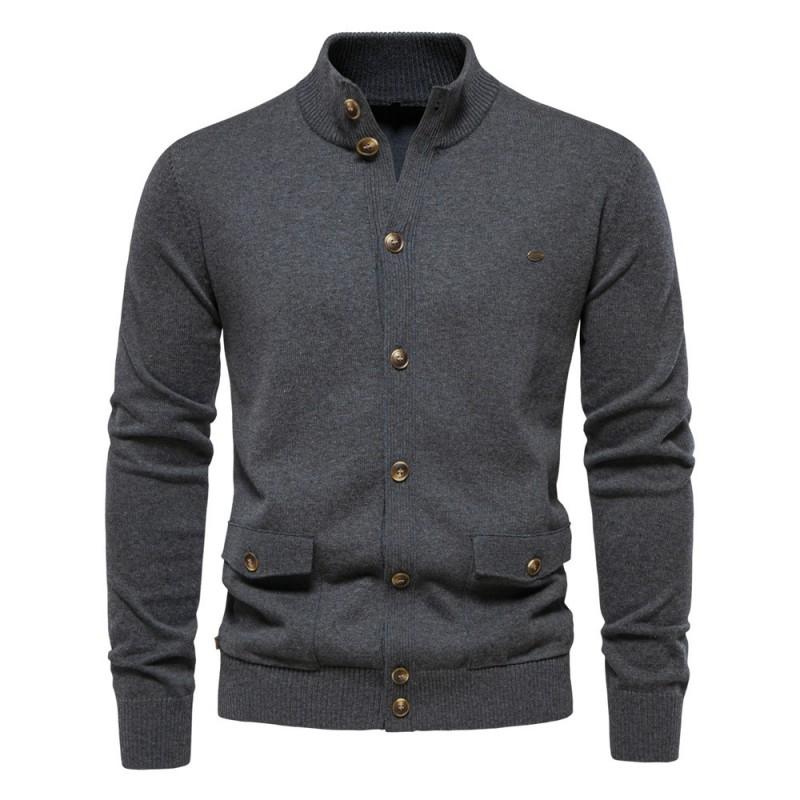 Mens Solid Color Knit Cardigan Sweater Winter Casual Slim Fit Cotton Blend Long Sleeve Urban Style