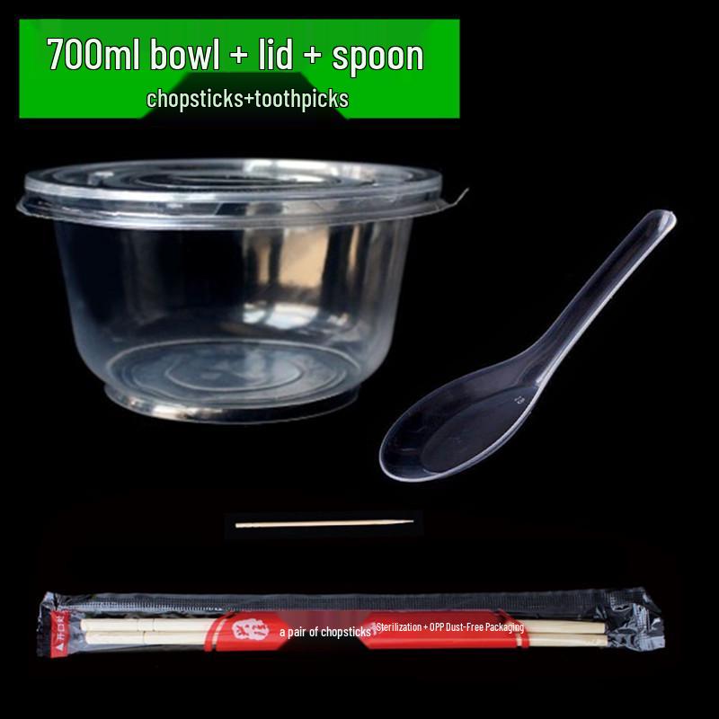 Disposable Tableware Set: Thickened Plastic Bowl with Lid, Banquet Spoon, Cup, and Chopsticks for Weddings and Household Use